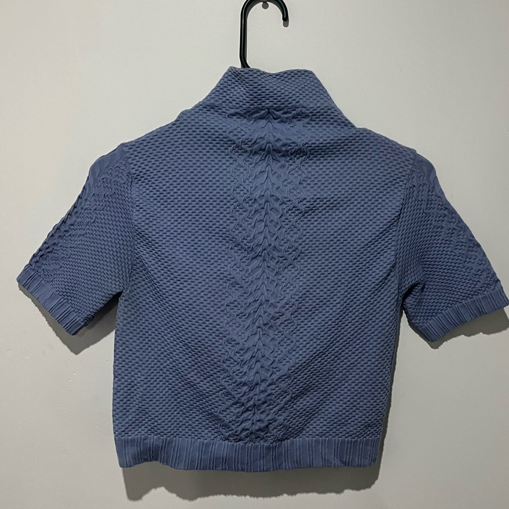 Blue Textured Short Sleeve Sweater